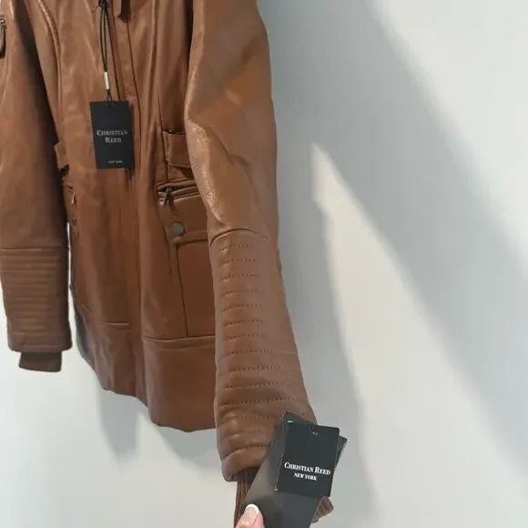 NWT Christian Reed Leather Long Aviator Jacket Medium - Picture 5 of 10